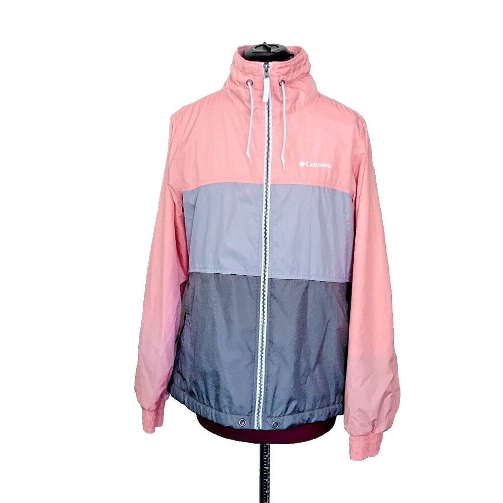 Columbia Women’s Windbreaker Medium Peach Gray Full Zip Color Block with Pockets